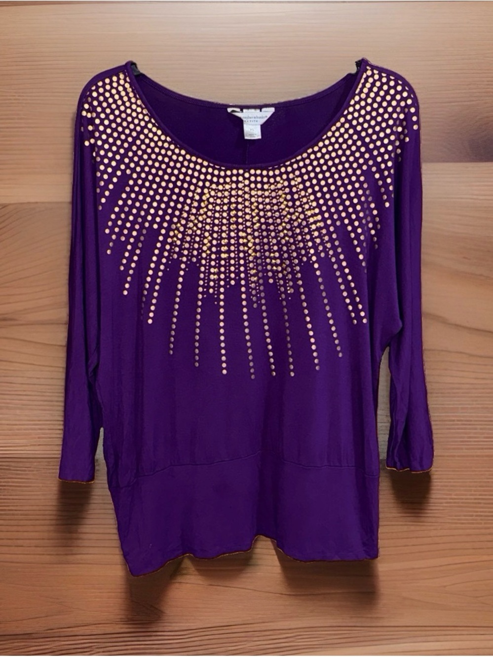 Christopher & Banks Purple Lightweight Long-Sleeve Top with Gold Studs-P/L-EC